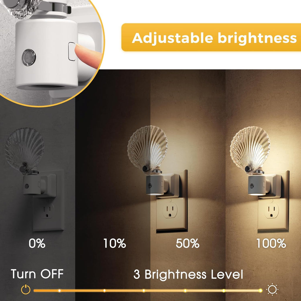 [2 Pack] Night Lights Plug into Wall, Shell Style Glass Nightlight Rotating