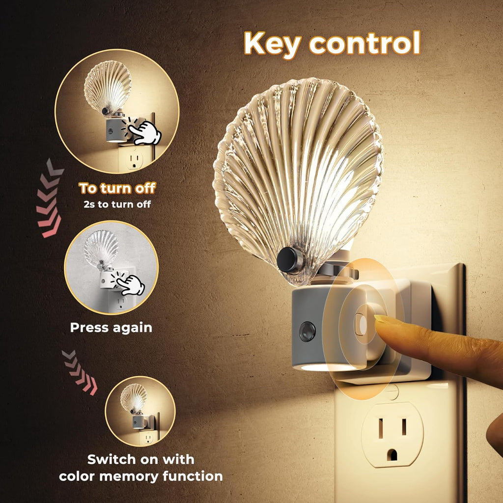 [2 Pack] Night Lights Plug into Wall, Shell Style Glass Nightlight Rotating